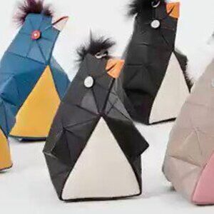 Purificacion Garcia Origami Handbag Crossbody Purse Pengui Penguin Black Leather